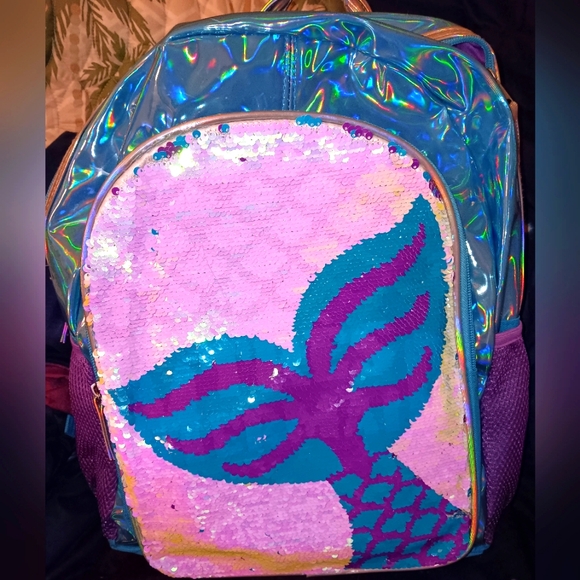 SEQUIN METALLIC MERMAID 🧜🏼‍♀️ GIRLS BACKPACK BOOK BAG - Picture 3 of 3